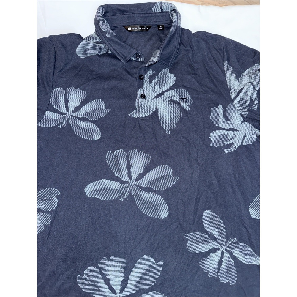 Travis Mathew Golf Polo Mens Large Blue Floral Short Sleeve Sz XL
